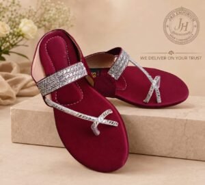 Maroon Leather Flat Sandals for Women – Fancy Toe Ring Ladies Chappal